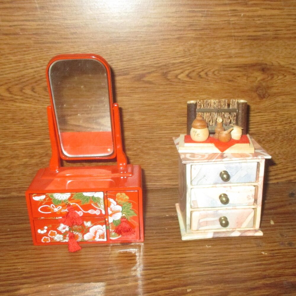 Dollhouse Furniture 2 piece set of Bedroom Furniture Plastic and Wooden Set 2